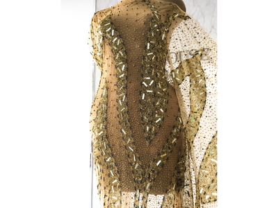 luxe golden gown | handmade beaded | Glam House Fabrics