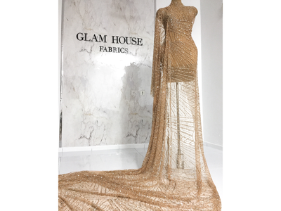 Luxury gown made from Handmade Crystals Beaded Lace | Glam House Fabrics