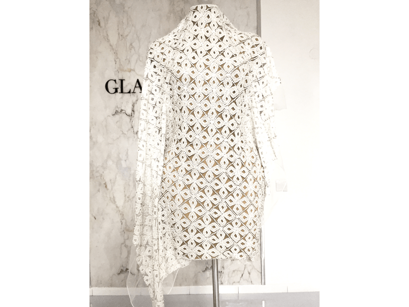  Flowers pattern white wedding bridal gown | Glam House Fabrics