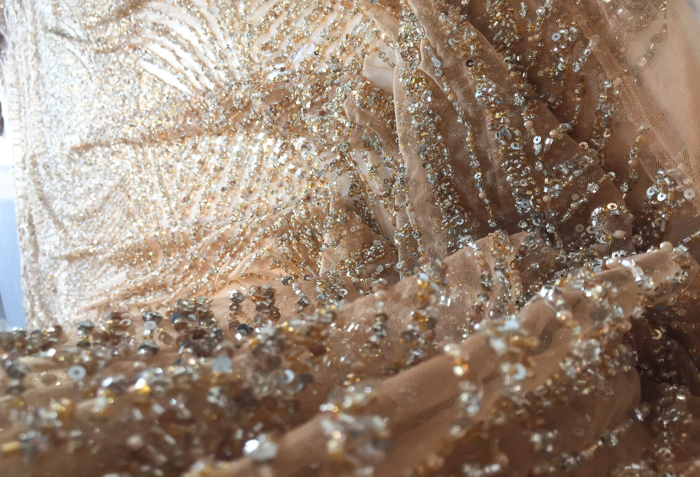 luxury pudra Handmade Crystals Beads and sequins  fabric | GHF fabrics