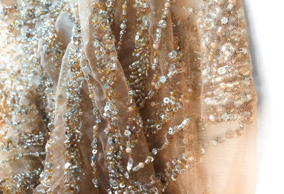 luxury pudra Handmade Crystals Beaded tulle| GHF fabrics
