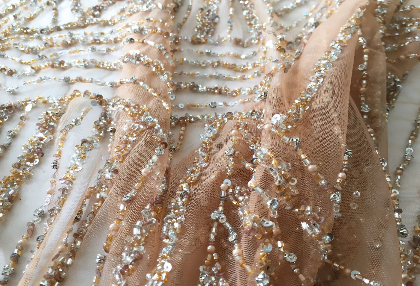 luxury land color Handmade Crystals Beads and sequins tulle| GHF fabrics