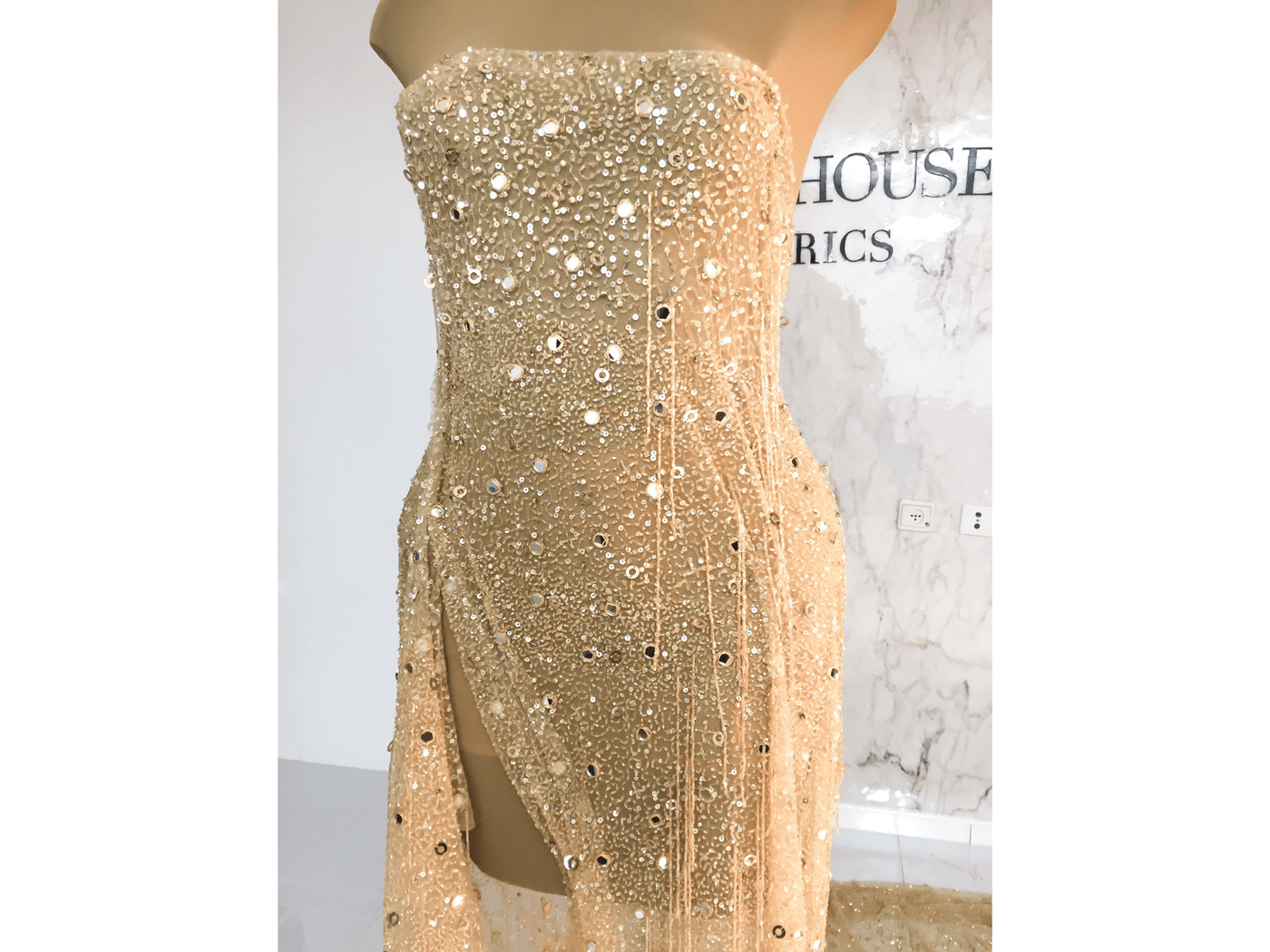 beaded dress made with handmade fringes gold lace