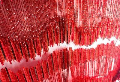 Handmade Fringes&sequines red lace