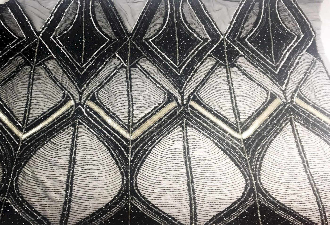 Geometric black Handmade beaded lace