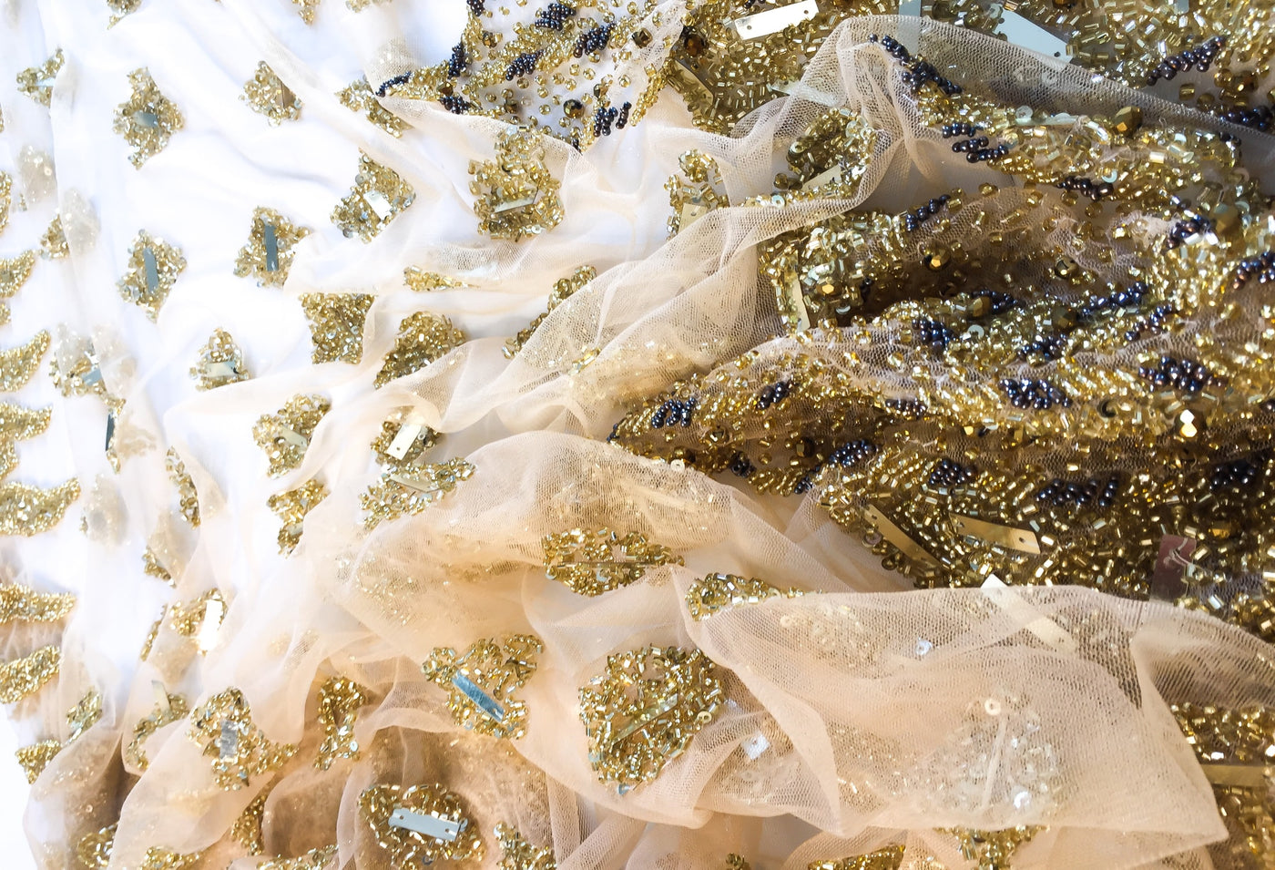 Golden mesh handmade lace | Glam House Fabrics