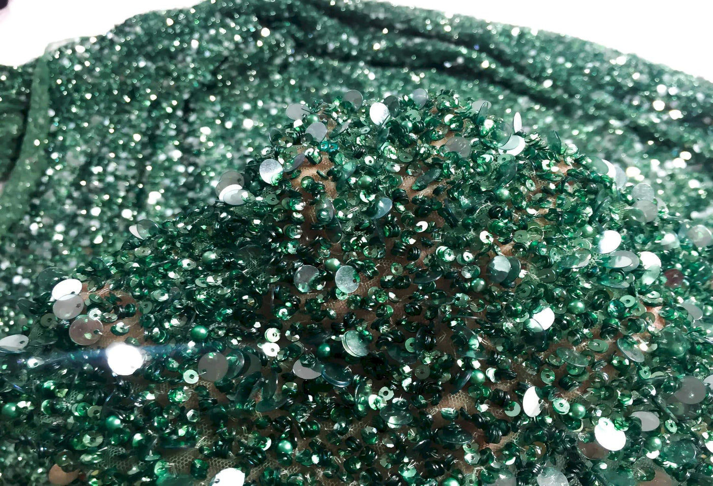 Magic green beads and pearls Handmade lace