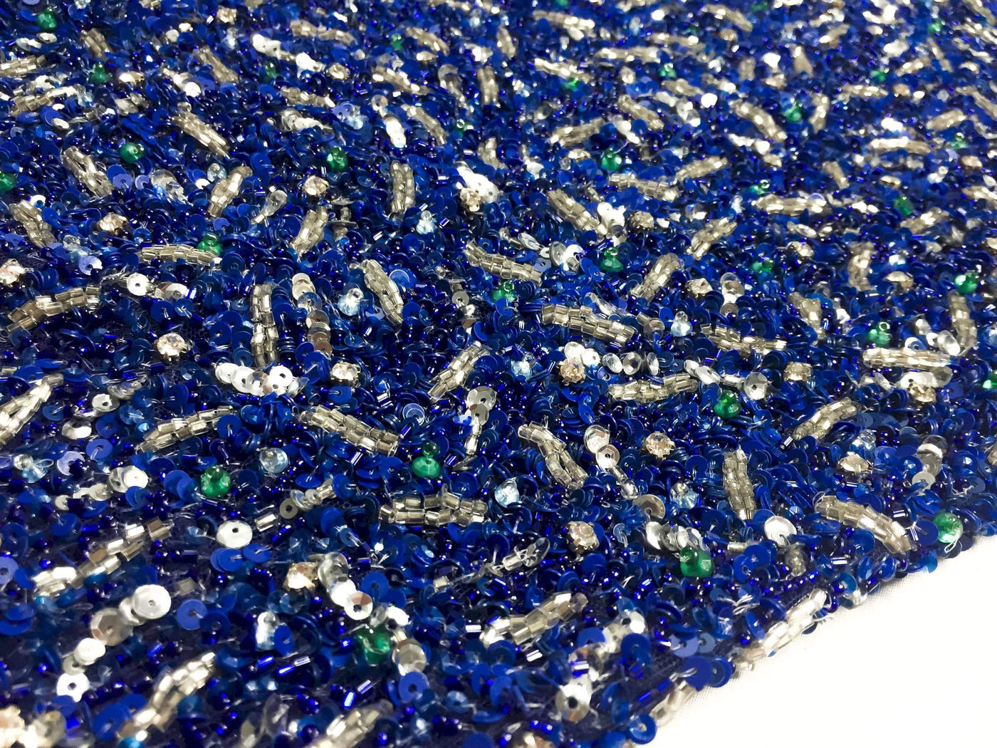 Ocean Handmade beaded lace- Mix of Royal blue, green & silver -SAMPLE